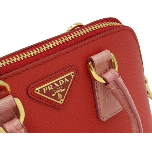 Prada Mini Promenade 2WAY Croco Leather Handbag Red Pink - Picture 9 of 9